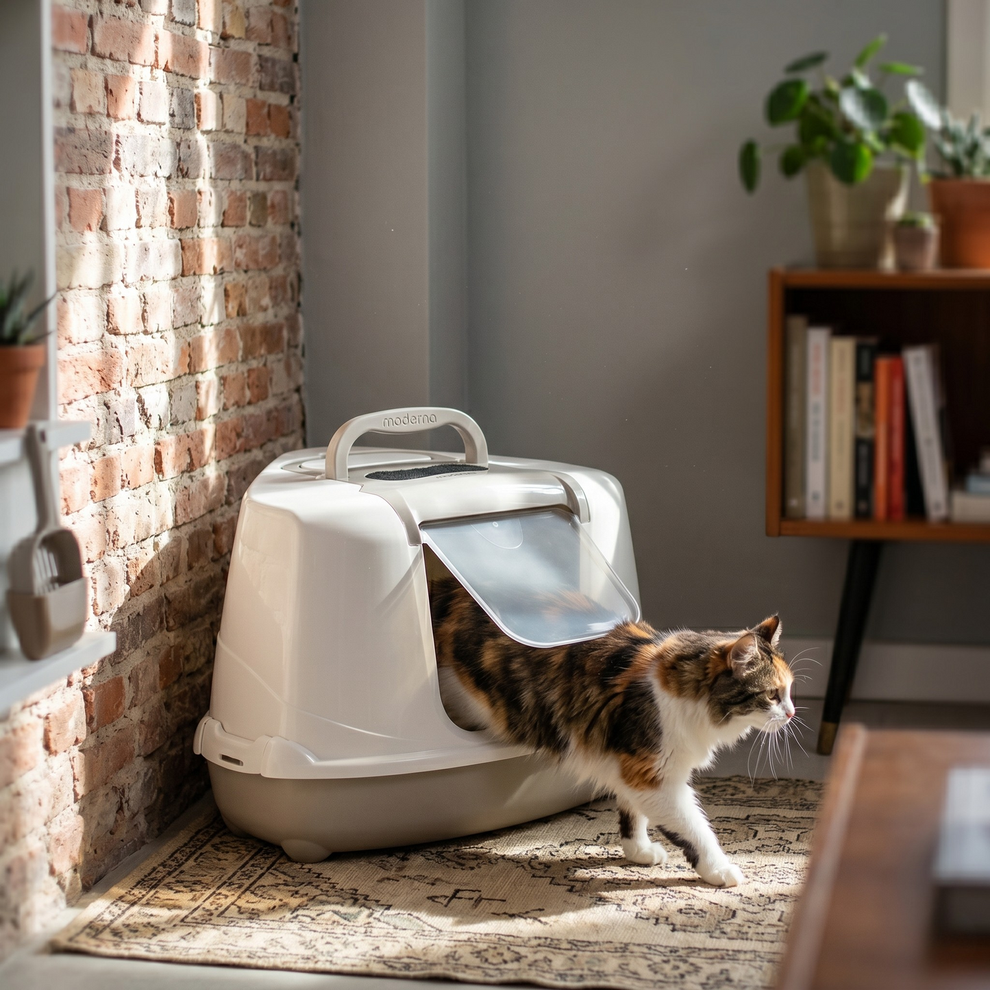 Moderna Jumbo Hoek Kattenbak met Klapdeurtje & Filter | Beige