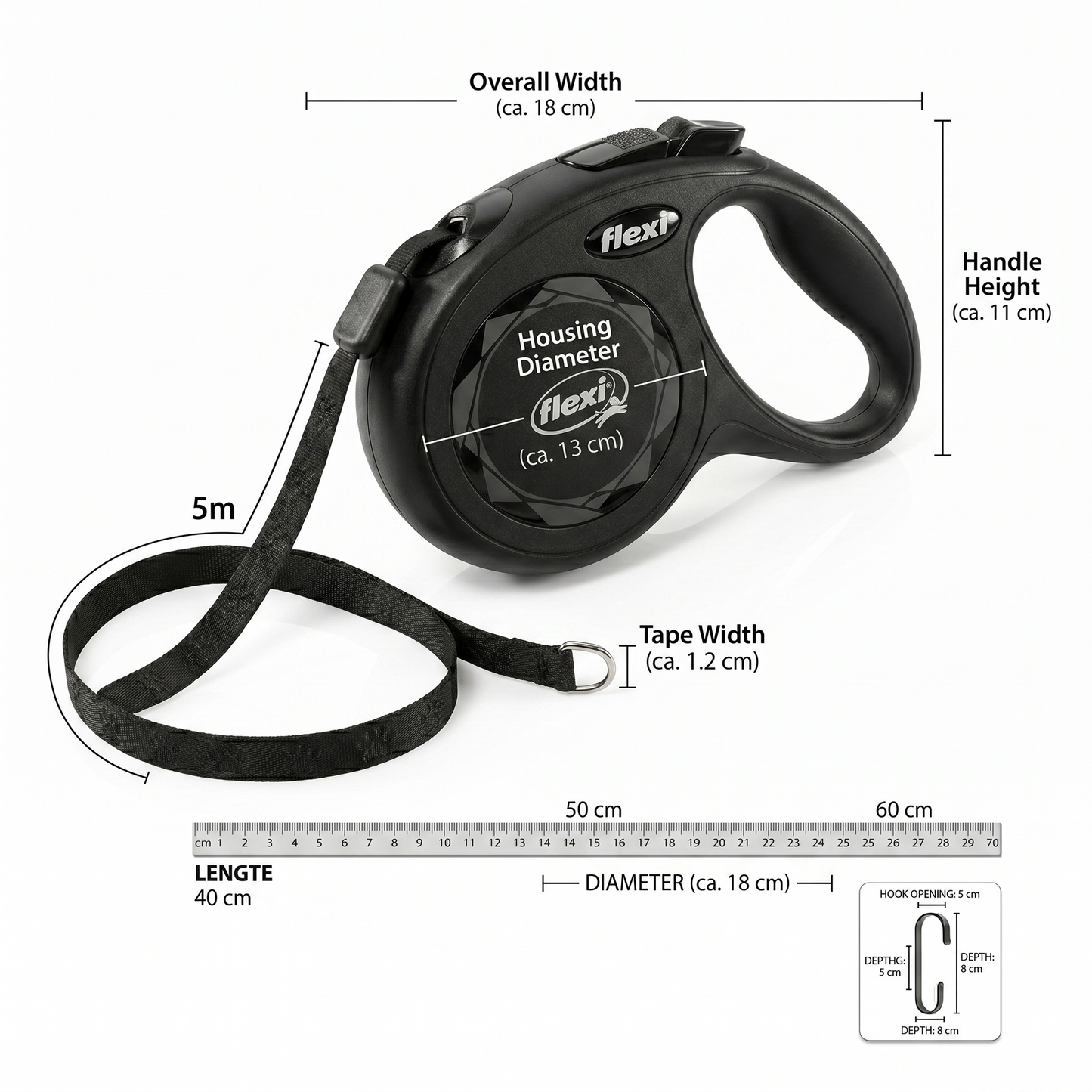 Flexi Black Design Rollijn Tape Stijlvol Rolmechanisme Hond | Zwart S 5m