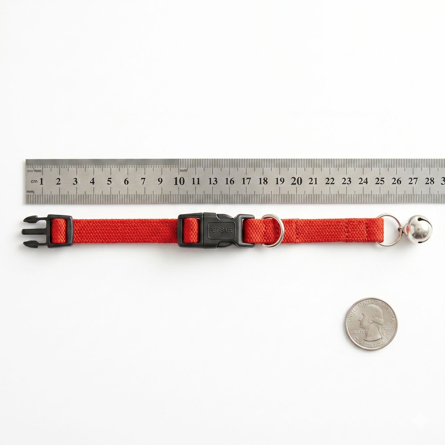 Kattenhalsband Nylon Uni met Wurgbeveiliging Belletje & Kliksluiting | Rood 20-30cm