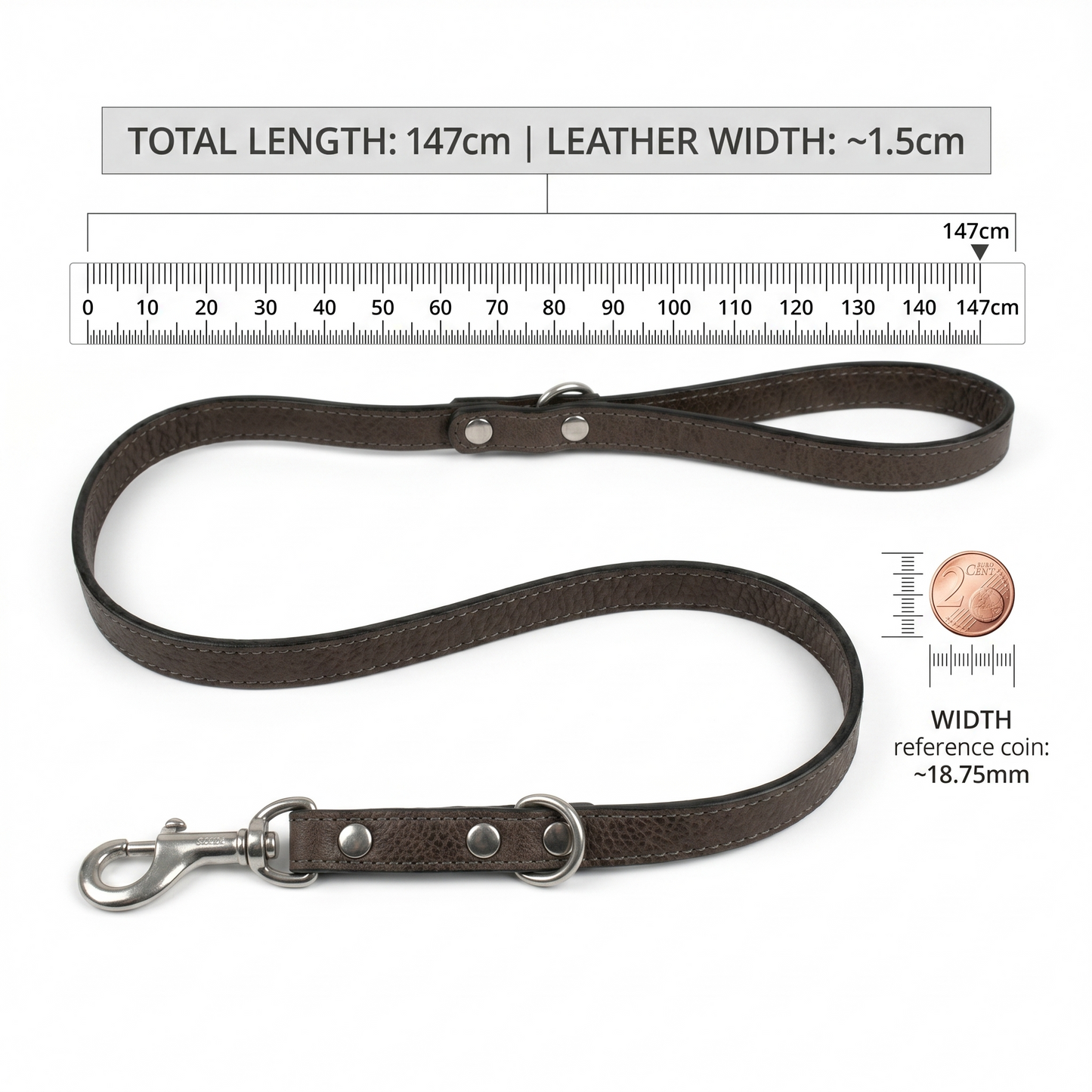 Sazzz Fearless Vintage Hondenriem Hoogwaardig Leer | Bruin 147x1,5cm
