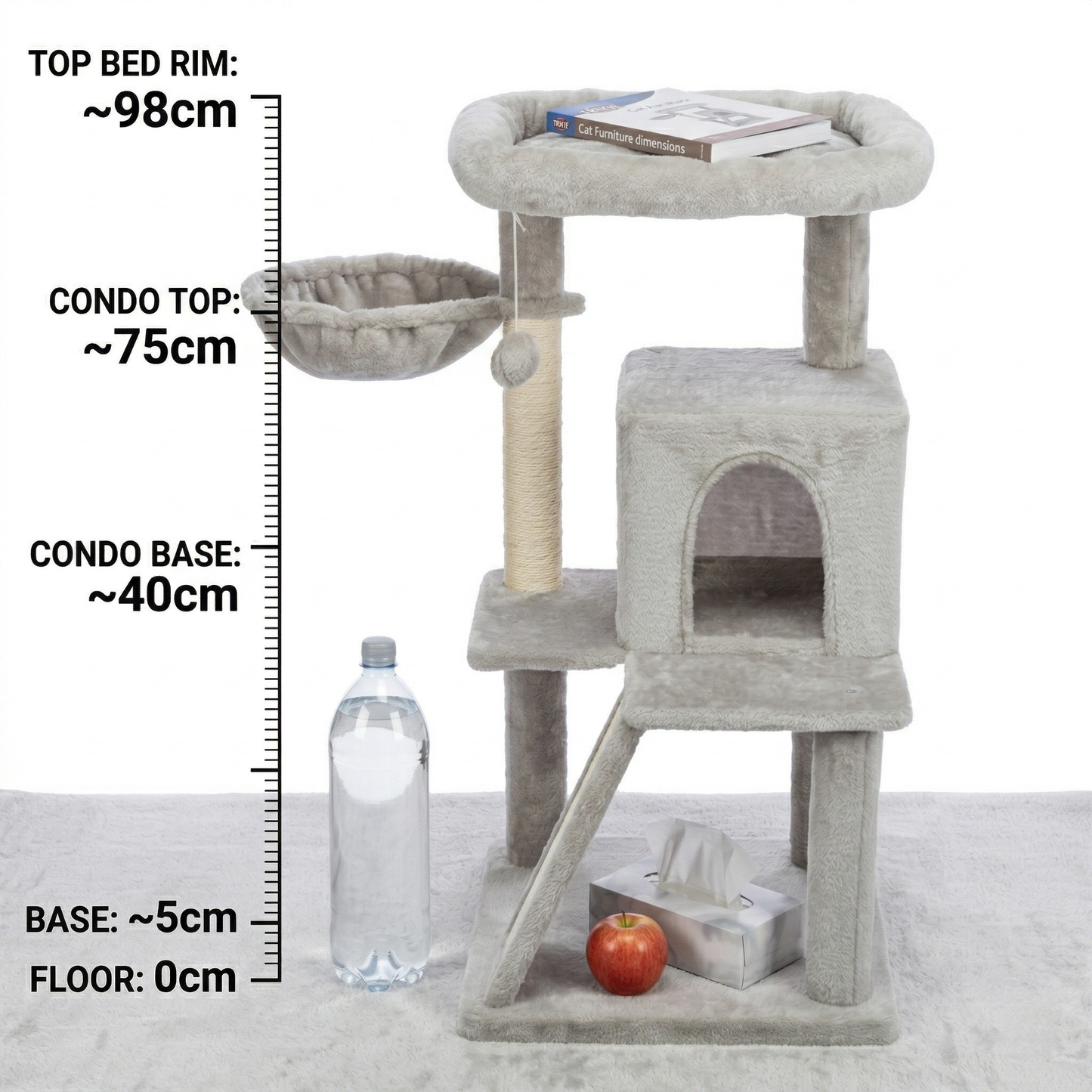 Trixie Junior Krabpaal Pepito Compact met Schuilhuisje Hangmat & Ligmand | Grijs 98cm