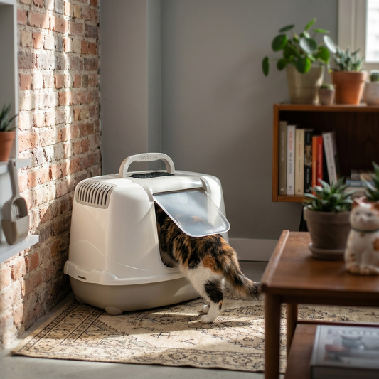 Moderna Jumbo Hoek Kattenbak met Klapdeurtje & Filter | Beige