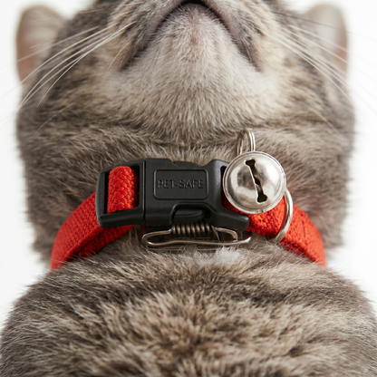 Kattenhalsband Nylon Uni met Wurgbeveiliging Belletje & Kliksluiting | Rood 20-30cm