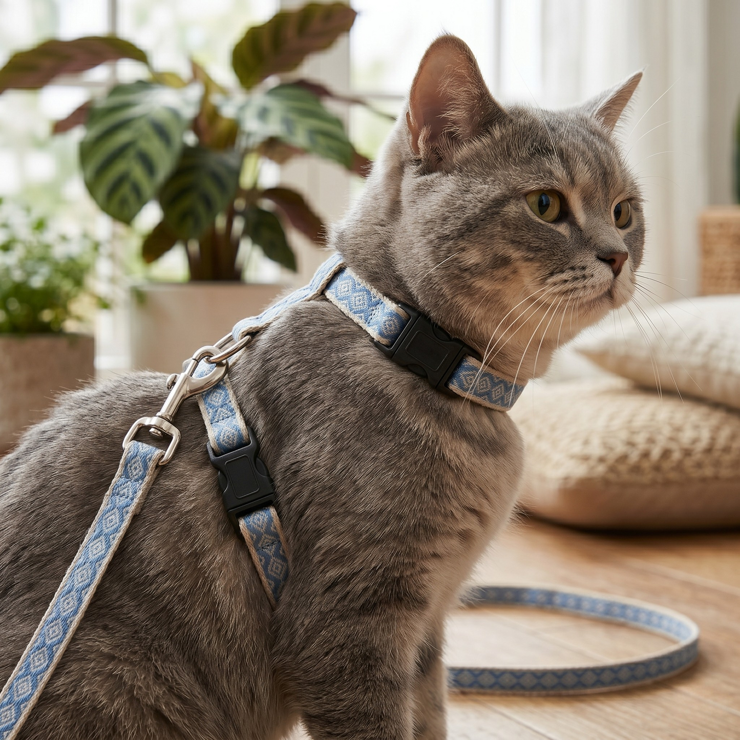Trixie Kattentuig Verstelbaar met Veiligheidssluiting & Riem | Grijs/Beige 27-45cm