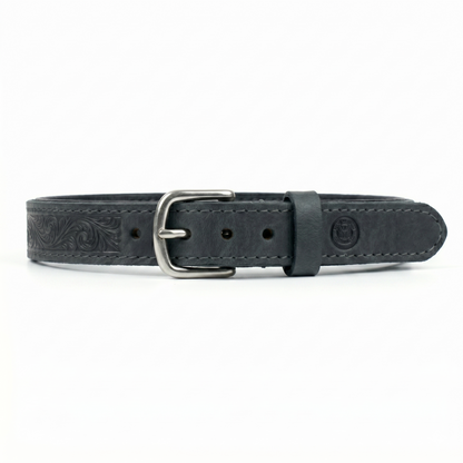 Sazzz Boho Vintage Hondenhalsband Breed Verstelbaar Leer | Antraciet 32-39x3cm