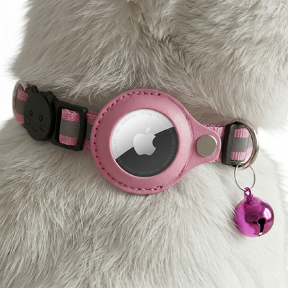 Croci Kattenhalsband met Airtag Houder Belletje & Veiligheidssluiting | Roze 19-26x1,5cm