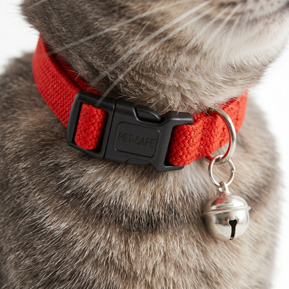 Kattenhalsband Nylon Uni met Wurgbeveiliging Belletje & Kliksluiting | Rood 20-30cm