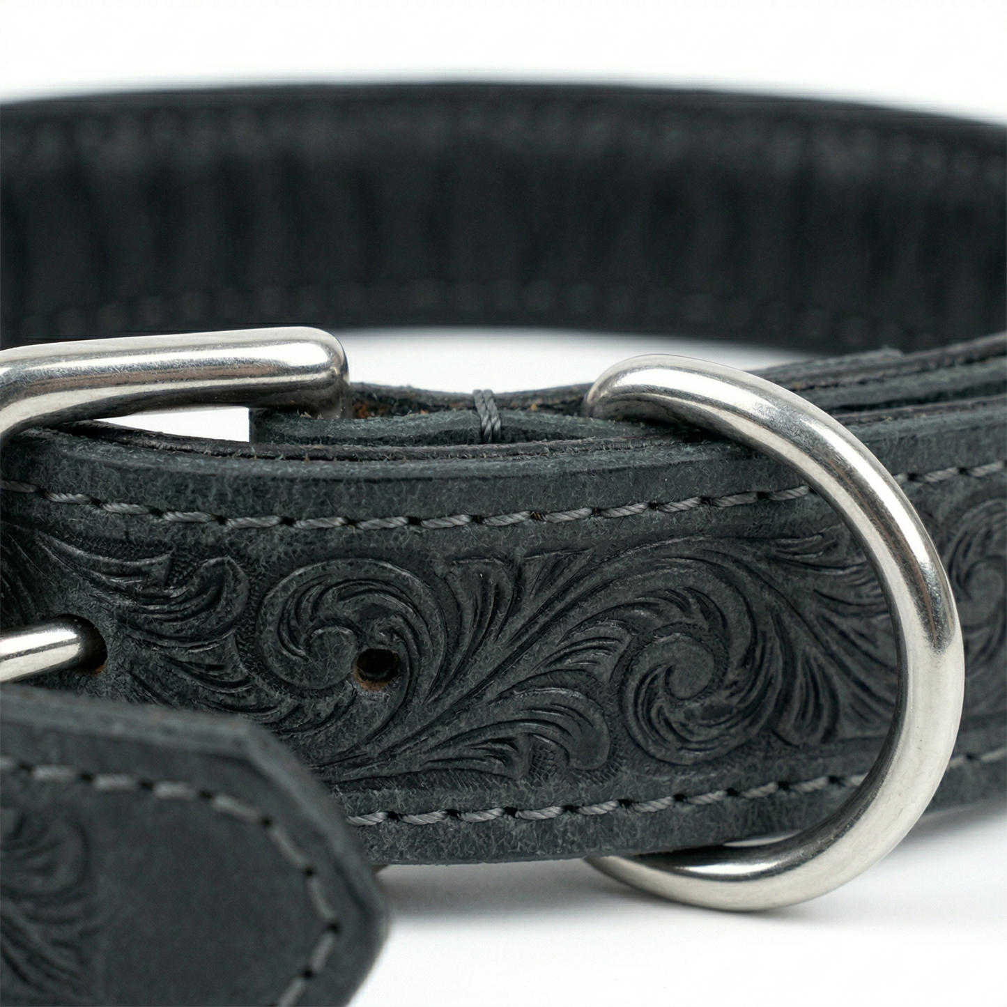 Sazzz Boho Vintage Hondenhalsband Breed Verstelbaar Leer | Antraciet 32-39x3cm