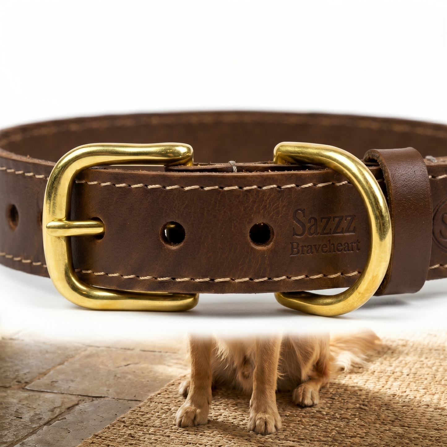 Sazzz Braveheart Classic Hondenhalsband Verstelbaar Leer | Zadel Bruin 33-39x2cm