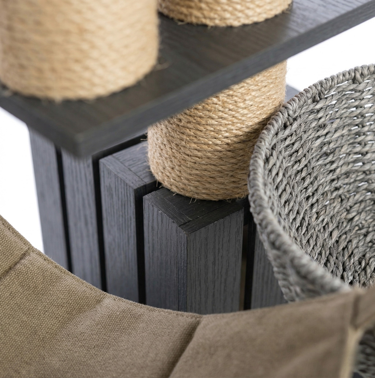 Trixie Be Nordic Krabpaal Freia Triplex Sisal met Hangmat & Relaxmand | Antraciet/Zand 70x58x123cm