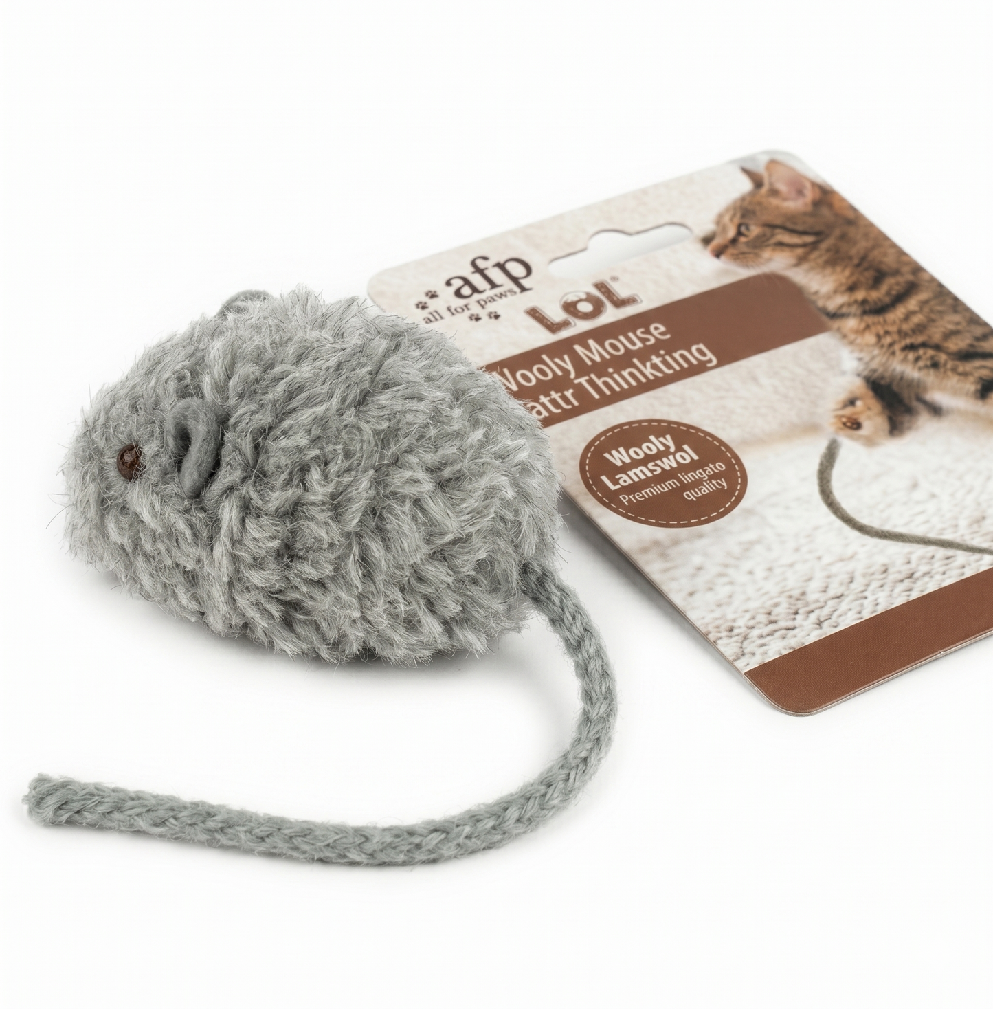 AFP Wooly Mouse Lamswol Kattenspeelgoed met Piep & Catnip | Assorti 7x7x3cm