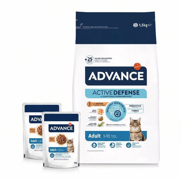 Advance Cat Adult Chicken/Rice Voordeelpakket met 2 Pouches Natvoeding | 1,5kg + 2x85g