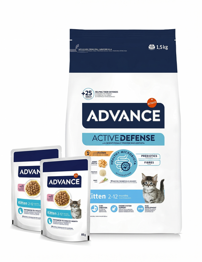 Advance Cat Kitten Chicken/Rice Starterpack met 2 Pouches Natvoeding | 1,5kg + 2x85g