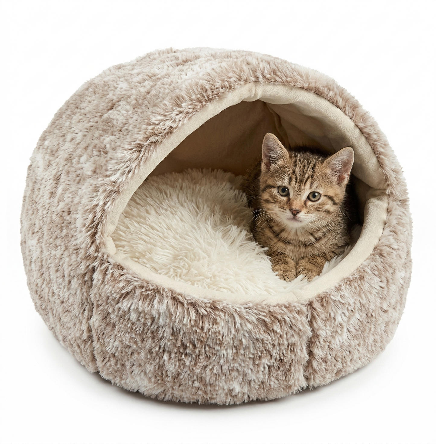Croci Kattenmand Iglo Vormvrij met Afneembare Verstevigingsring | Beige/Wit Gemêleerd 50x35cm