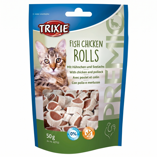 Trixie Premio Fish Chicken Rolls Kattensnack 65% Vlees Glutenvrij | 50g 6st
