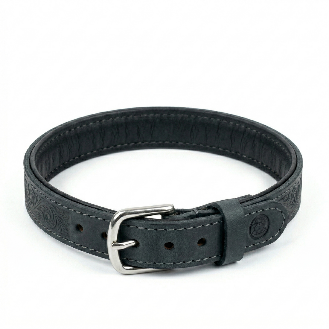 Sazzz Boho Vintage Hondenhalsband Breed Verstelbaar Leer | Antraciet 32-39x3cm