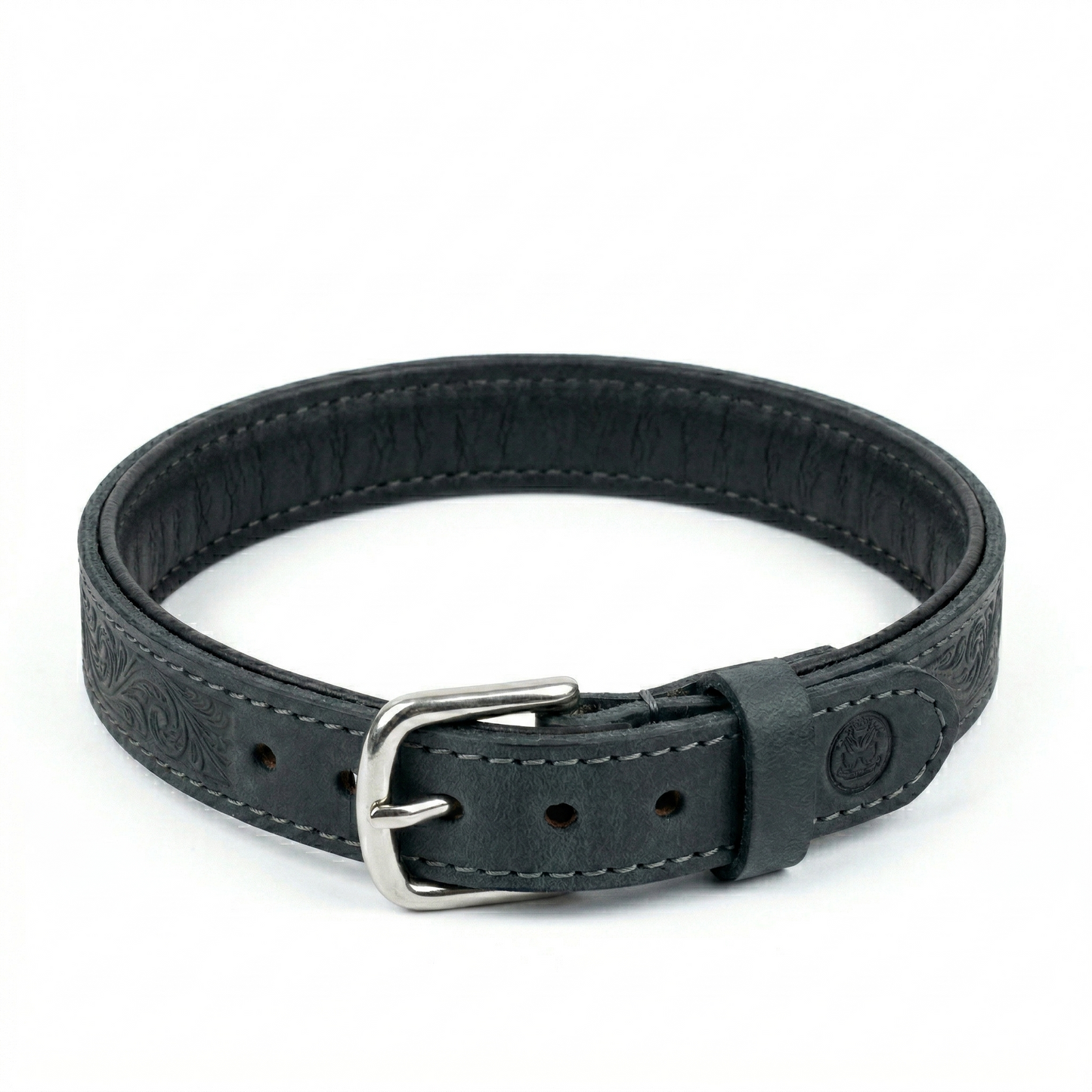 Sazzz Boho Vintage Hondenhalsband Breed Verstelbaar Leer | Antraciet 32-39x3cm