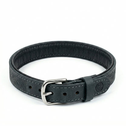 Sazzz Boho Vintage Hondenhalsband Breed Verstelbaar Leer | Antraciet 32-39x3cm