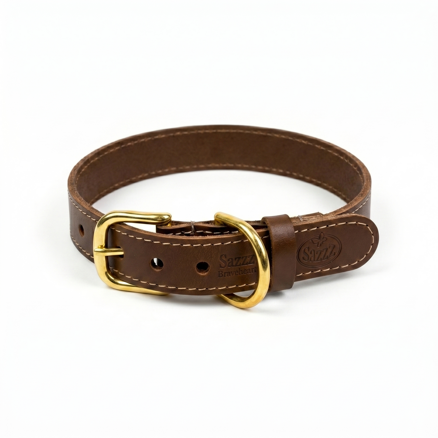 Sazzz Braveheart Classic Hondenhalsband Verstelbaar Leer | Zadel Bruin 33-39x2cm