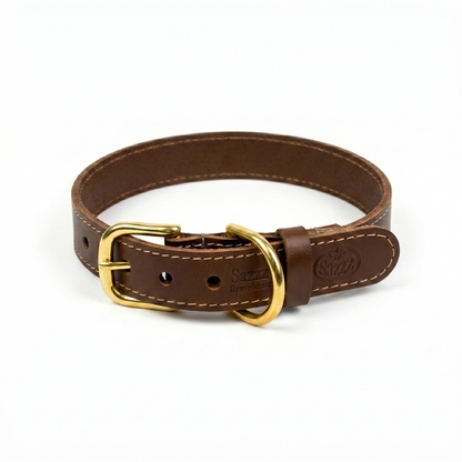 Sazzz Braveheart Classic Hondenhalsband Verstelbaar Leer | Zadel Bruin 33-39x2cm