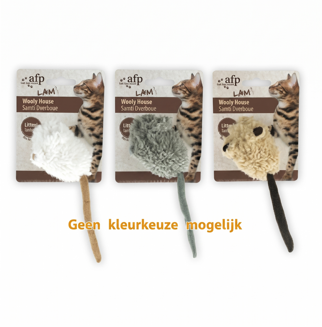 AFP Wooly Mouse Lamswol Kattenspeelgoed met Piep & Catnip | Assorti 7x7x3cm