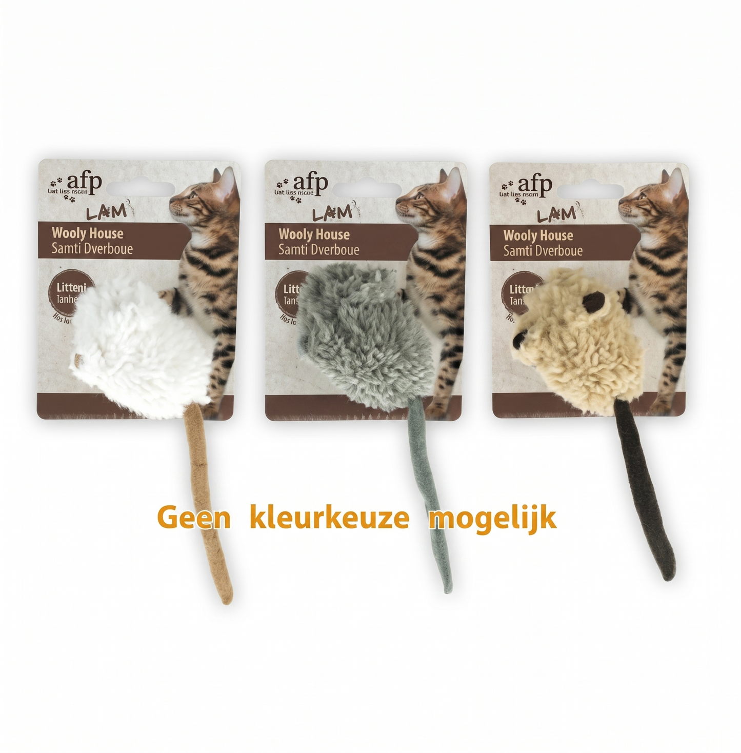 AFP Wooly Mouse Lamswol Kattenspeelgoed met Piep & Catnip | Assorti 7x7x3cm