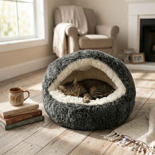 Croci Kattenmand Iglo Vormvrij met Afneembare Verstevigingsring | Beige/Wit Gemêleerd 50x35cm