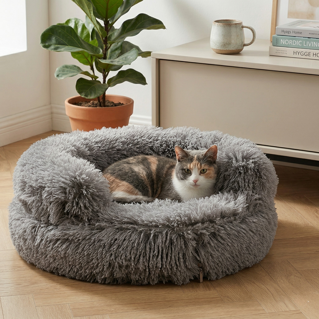 Croci Sofa Kattenmand Bicolor Rond Pluche met Wasbare Hoes | Beige 45x45x9cm