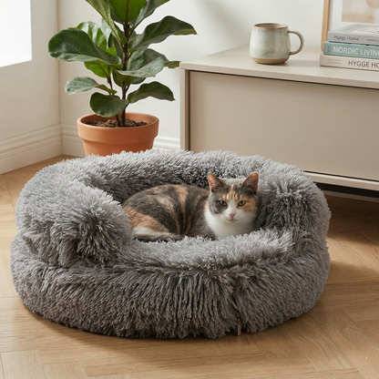 Croci Sofa Kattenmand Bicolor Rond Pluche met Wasbare Hoes | Beige 45x45x9cm