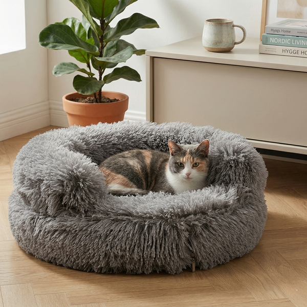Croci Sofa Kattenmand Bicolor Rond Pluche met Wasbare Hoes | Beige 45x45x9cm