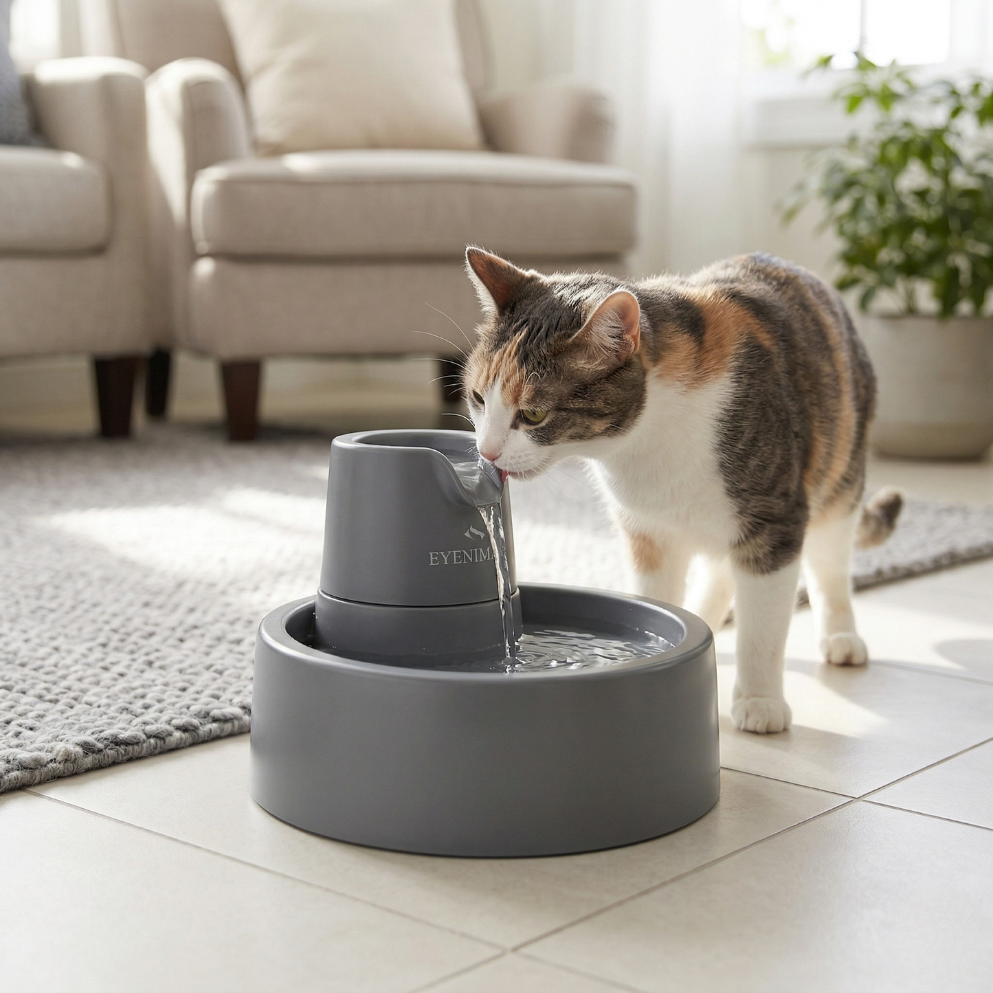 Eyenimal Waterfontein Kat & Kleine Hond Stromend Water | Grijs 1,5L