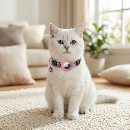 Croci Kattenhalsband met Airtag Houder Belletje & Veiligheidssluiting | Roze 19-26x1,5cm