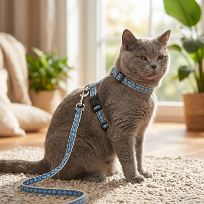 Trixie Kattentuig Verstelbaar met Veiligheidssluiting & Riem | Grijs/Beige 27-45cm