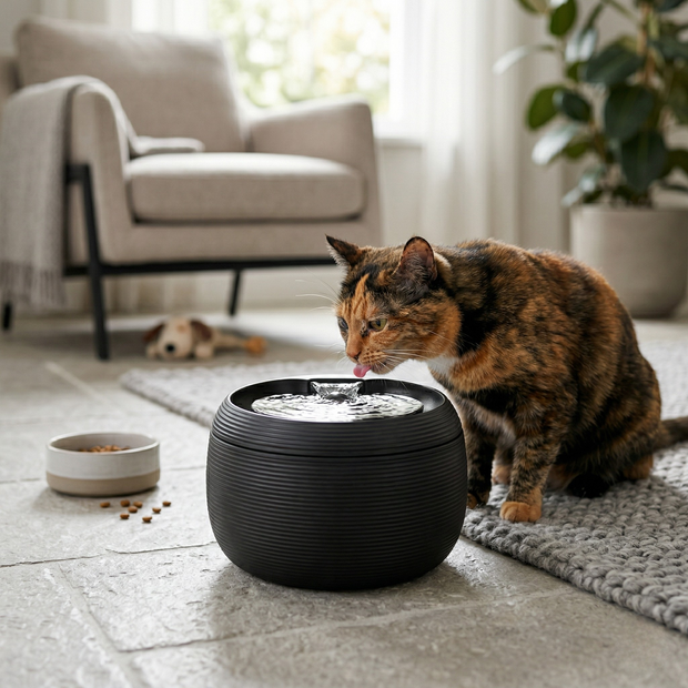 Martin Drinkfontein Kat & Kleine Hond met Filter en Circulatie | Zwart 2,5L