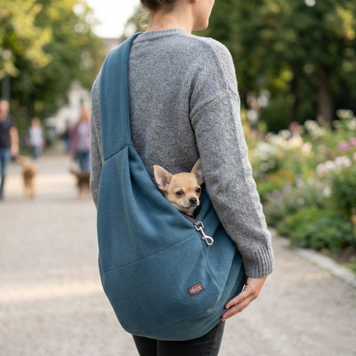 Trixie Buikdrager Sling Hondentas Kleine Honden met Korthouder | Blauw/Grijs 22x20x60cm