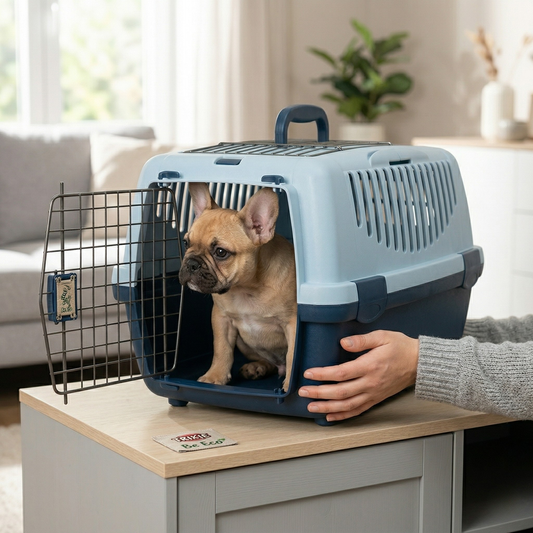 Trixie Reismand Capri Open Top Vervoersbox Hond & Kat met Rooster | Donkerblauw/Lichtblauw 61x40x38cm