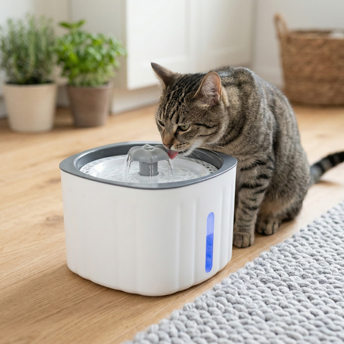 Trixie Drinkfontein Flower Kat & Hond met Filter en Niveau-indicator | Wit/Grijs 2L