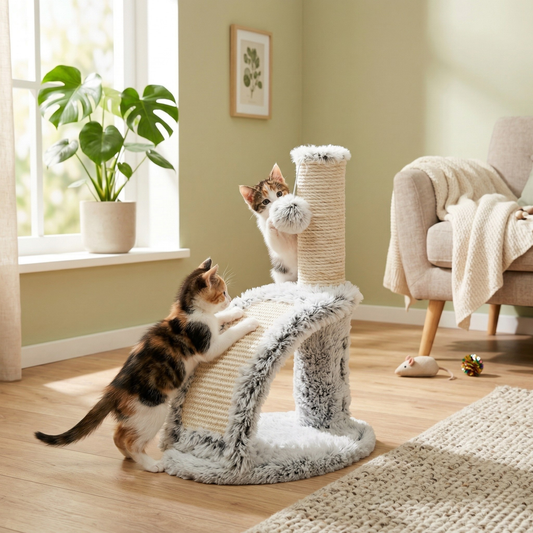 Trixie Junior Krabpaal Harvey Kitten met Massageborstel Jute & Pluche | Wit/Zwart 43cm