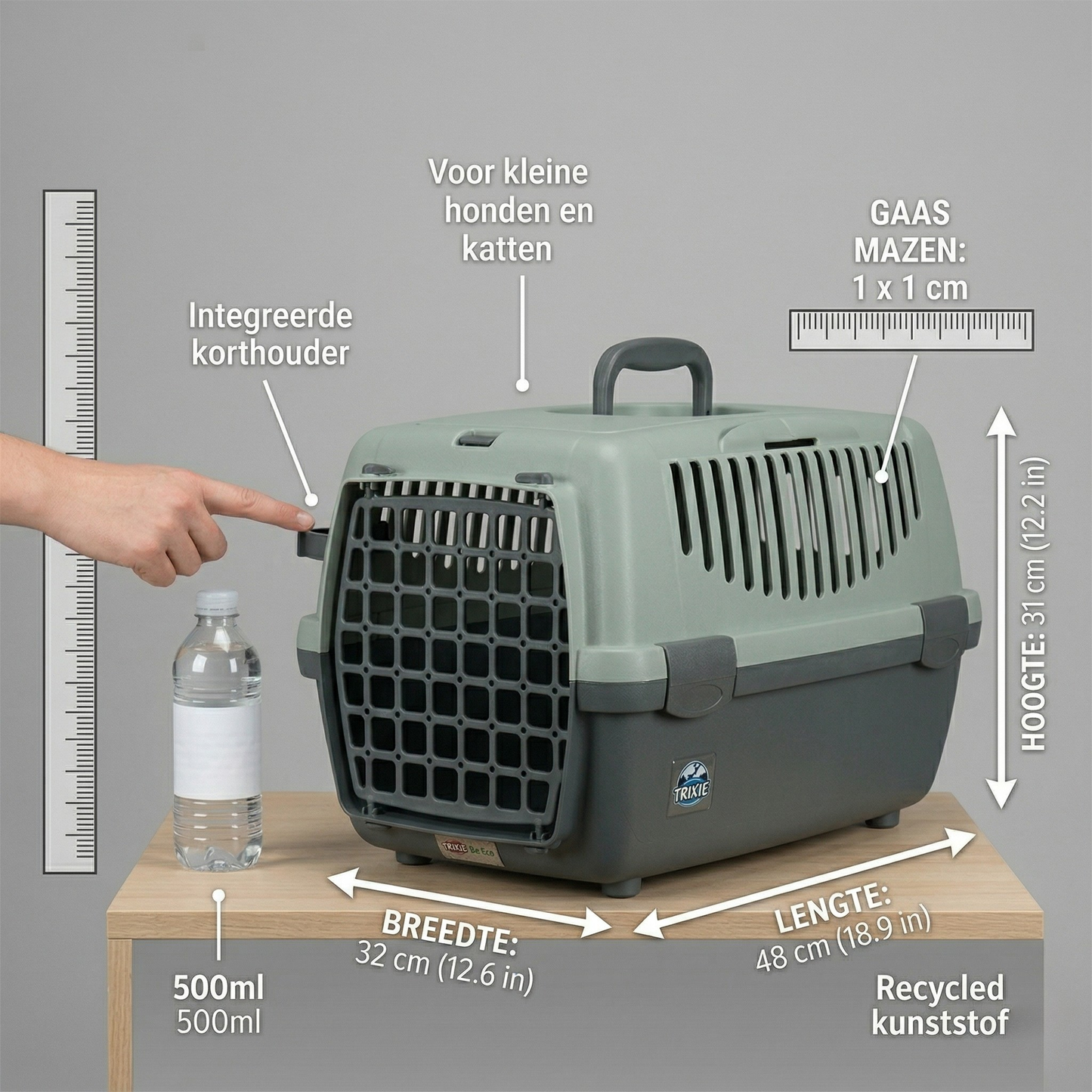 Trixie Be Eco Vervoersbox Capri Gerecycled Kunststof Hond | Antraciet/Grijs-Groen 48x32x31cm