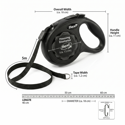 Flexi Black Design Rollijn Tape Stijlvol Rolmechanisme Hond | Zwart S 5m