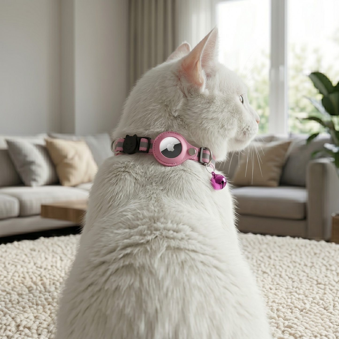 Croci Kattenhalsband met Airtag Houder Belletje & Veiligheidssluiting | Roze 19-26x1,5cm
