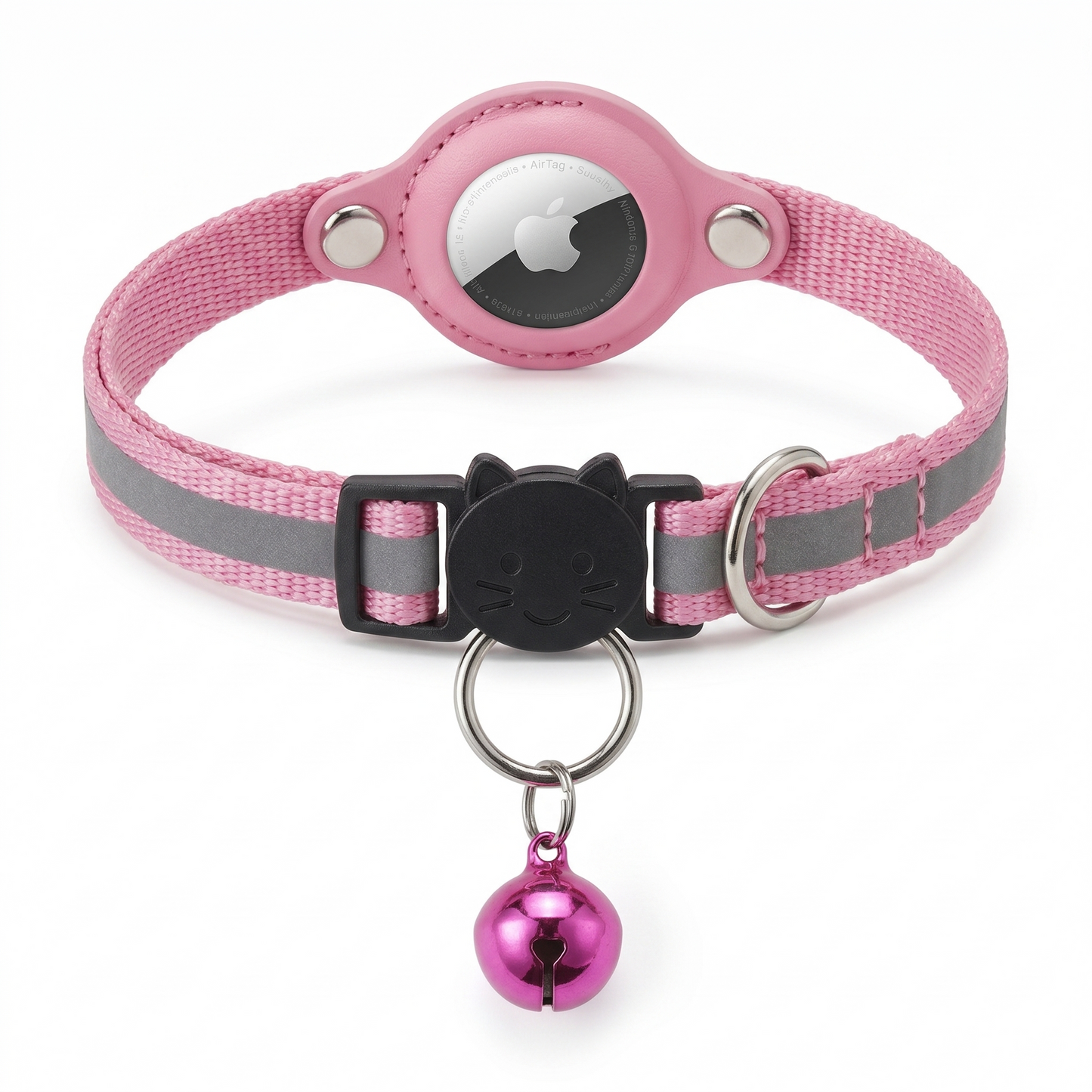 Croci Kattenhalsband met Airtag Houder Belletje & Veiligheidssluiting | Roze 19-26x1,5cm