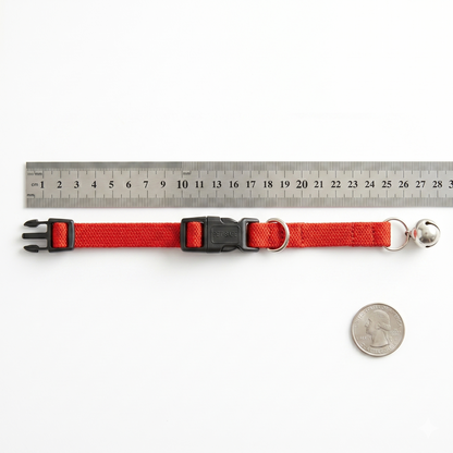 Kattenhalsband Nylon Uni met Wurgbeveiliging Belletje & Kliksluiting | Rood 20-30cm