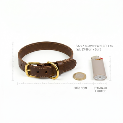 Sazzz Braveheart Classic Hondenhalsband Verstelbaar Leer | Zadel Bruin 33-39x2cm