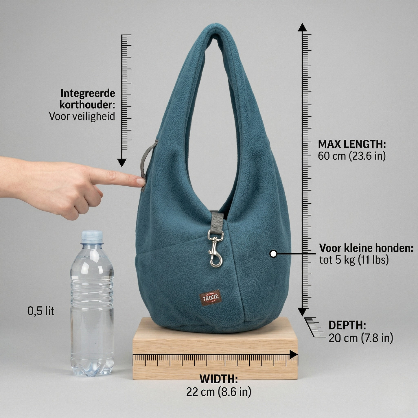 Trixie Buikdrager Sling Hondentas Kleine Honden met Korthouder | Blauw/Grijs 22x20x60cm