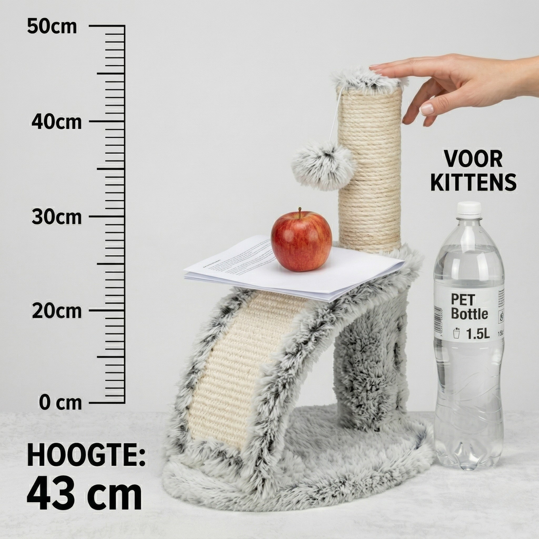 Trixie Junior Krabpaal Harvey Kitten met Massageborstel Jute & Pluche | Wit/Zwart 43cm