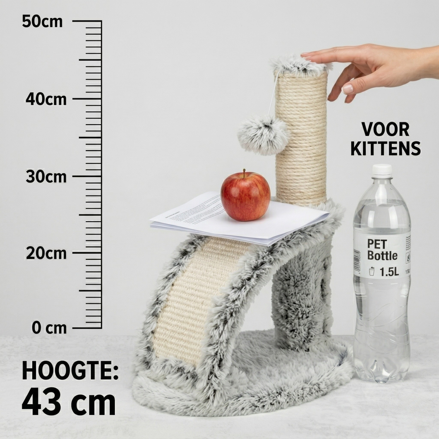 Trixie Junior Krabpaal Harvey Kitten met Massageborstel Jute & Pluche | Wit/Zwart 43cm
