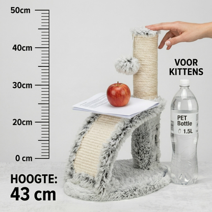 Trixie Junior Krabpaal Harvey Kitten met Massageborstel Jute & Pluche | Wit/Zwart 43cm
