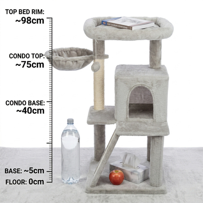 Trixie Junior Krabpaal Pepito Compact met Schuilhuisje Hangmat & Ligmand | Grijs 98cm