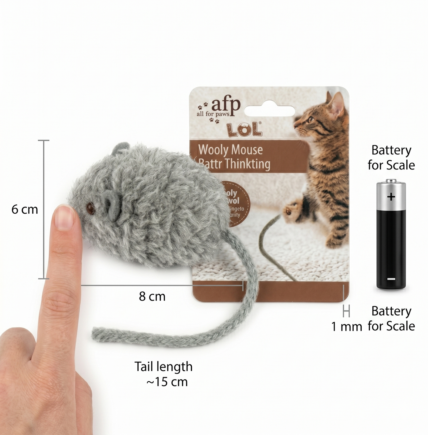 AFP Wooly Mouse Lamswol Kattenspeelgoed met Piep & Catnip | Assorti 7x7x3cm
